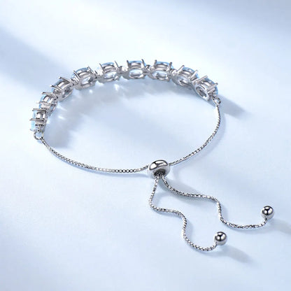 UMCHO Nano Sky Blue Topaz 925 Sterling Silver Chain Link Bracelets For Women Fine Jewelry Adjustable Bracelet