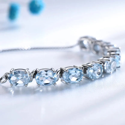 UMCHO Nano Sky Blue Topaz 925 Sterling Silver Chain Link Bracelets For Women Fine Jewelry Adjustable Bracelet