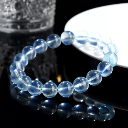 7A Natural Ice-Clear Aquamarine Beaded Bracelet - Minimalist Crystal Jewelry for Women
