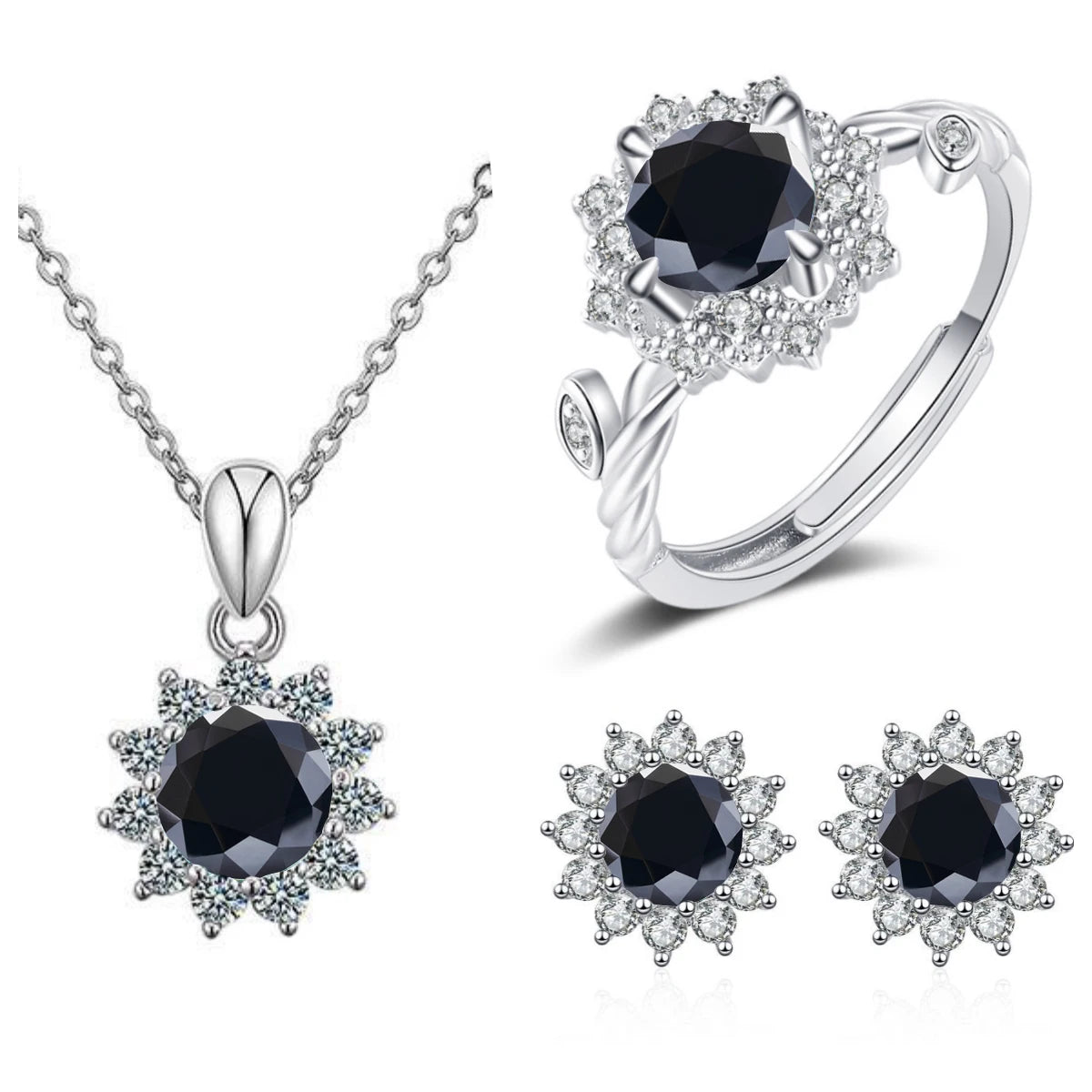 4CTW Moissanite Jewelry Set 925 Sterling Silver for Women Round Ring Necklace Earrings for Wedding Bridal Christmas
