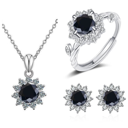 4CTW Moissanite Jewelry Set 925 Sterling Silver for Women Round Ring Necklace Earrings for Wedding Bridal Christmas