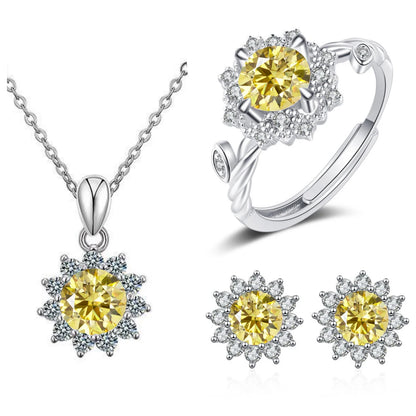 4CTW Moissanite Jewelry Set 925 Sterling Silver for Women Round Ring Necklace Earrings for Wedding Bridal Christmas