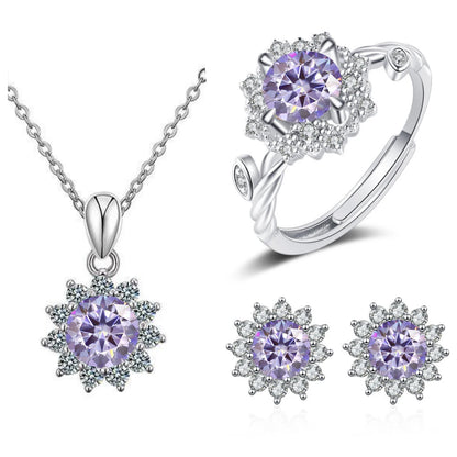 4CTW Moissanite Jewelry Set 925 Sterling Silver for Women Round Ring Necklace Earrings for Wedding Bridal Christmas