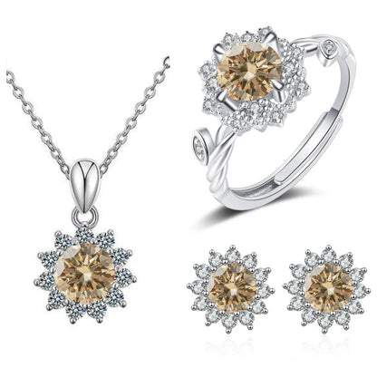4CTW Moissanite Jewelry Set 925 Sterling Silver for Women Round Ring Necklace Earrings for Wedding Bridal Christmas