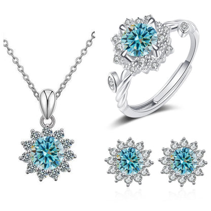4CTW Moissanite Jewelry Set 925 Sterling Silver for Women Round Ring Necklace Earrings for Wedding Bridal Christmas