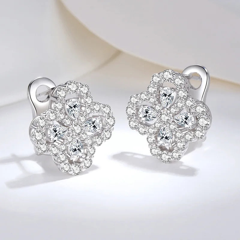 Luomansi Moissanite Petal Ear Clip Passes Diamond Test 100% Solid S925 Silver Jewelry Women Wedding Party Gift