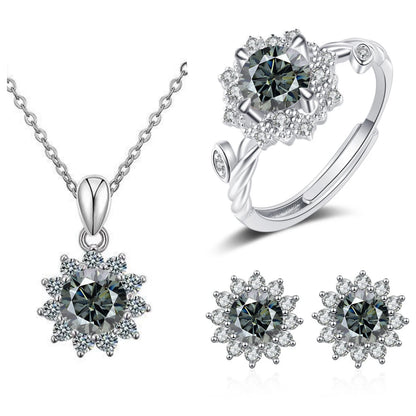 4CTW Moissanite Jewelry Set 925 Sterling Silver for Women Round Ring Necklace Earrings for Wedding Bridal Christmas