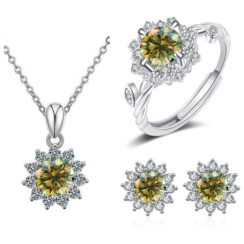 4CTW Moissanite Jewelry Set 925 Sterling Silver for Women Round Ring Necklace Earrings for Wedding Bridal Christmas