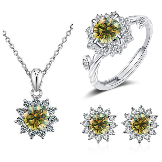 4CTW Moissanite Jewelry Set 925 Sterling Silver for Women Round Ring Necklace Earrings for Wedding Bridal Christmas