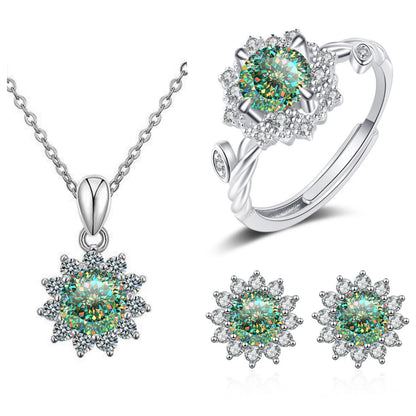 4CTW Moissanite Jewelry Set 925 Sterling Silver for Women Round Ring Necklace Earrings for Wedding Bridal Christmas