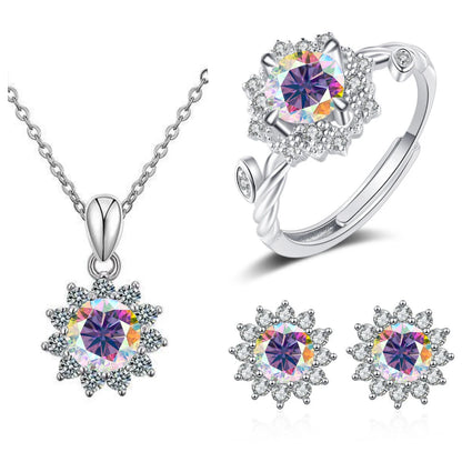 4CTW Moissanite Jewelry Set 925 Sterling Silver for Women Round Ring Necklace Earrings for Wedding Bridal Christmas