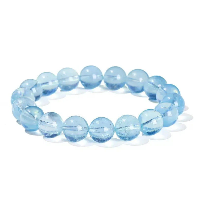 7A Natural Ice-Clear Aquamarine Beaded Bracelet - Minimalist Crystal Jewelry for Women