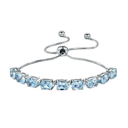 UMCHO Nano Sky Blue Topaz 925 Sterling Silver Chain Link Bracelets For Women Fine Jewelry Adjustable Bracelet