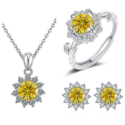 4CTW Moissanite Jewelry Set 925 Sterling Silver for Women Round Ring Necklace Earrings for Wedding Bridal Christmas