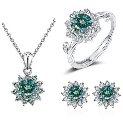 4CTW Moissanite Jewelry Set 925 Sterling Silver for Women Round Ring Necklace Earrings for Wedding Bridal Christmas