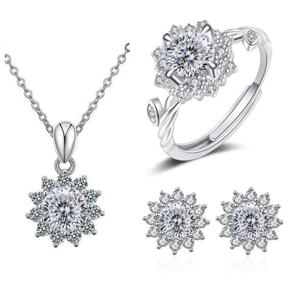 4CTW Moissanite Jewelry Set 925 Sterling Silver for Women Round Ring Necklace Earrings for Wedding Bridal Christmas