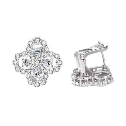 Luomansi Moissanite Petal Ear Clip Passes Diamond Test 100% Solid S925 Silver Jewelry Women Wedding Party Gift