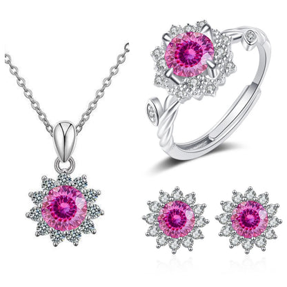 4CTW Moissanite Jewelry Set 925 Sterling Silver for Women Round Ring Necklace Earrings for Wedding Bridal Christmas