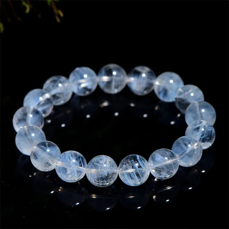 7A Natural Ice-Clear Aquamarine Beaded Bracelet - Minimalist Crystal Jewelry for Women