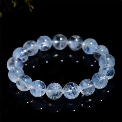 7A Natural Ice-Clear Aquamarine Beaded Bracelet - Minimalist Crystal Jewelry for Women