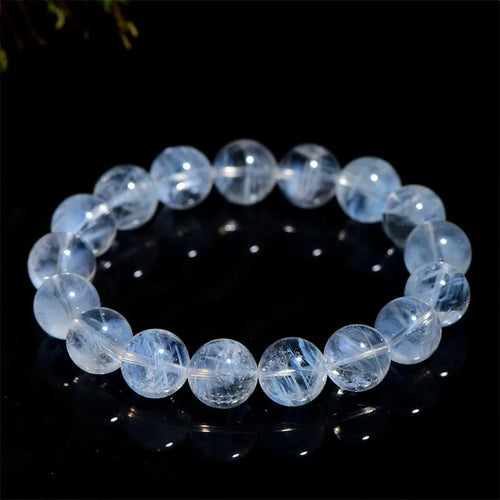 7A Natural Ice-Clear Aquamarine Beaded Bracelet - Minimalist Crystal Jewelry for Women